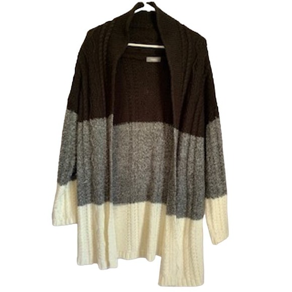 Neiman Marcus Color Block Black/Gray/White Small Open Collared Cardigan - Picture 1 of 6